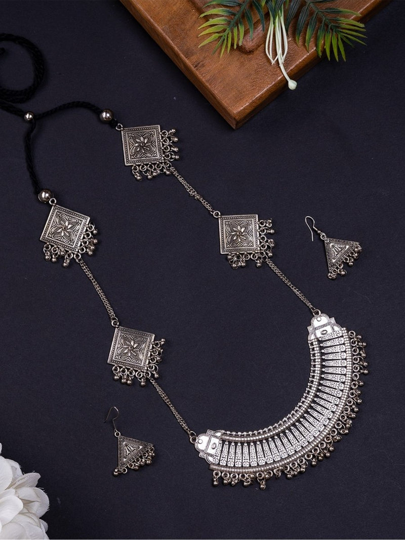 Sowpeace Handcrafted German Silver Long Choker: Four Triangle Design – view 2