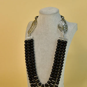 Sowpeace Handcrafted German Silver Necklace: Black Beads & Leaf Design - Necklace - SOWPEACE - Sowpeace Handcrafted German Silver Necklace: Black Beads & Leaf Design - Flow - Neck - GS - GSLM - Sowpeace