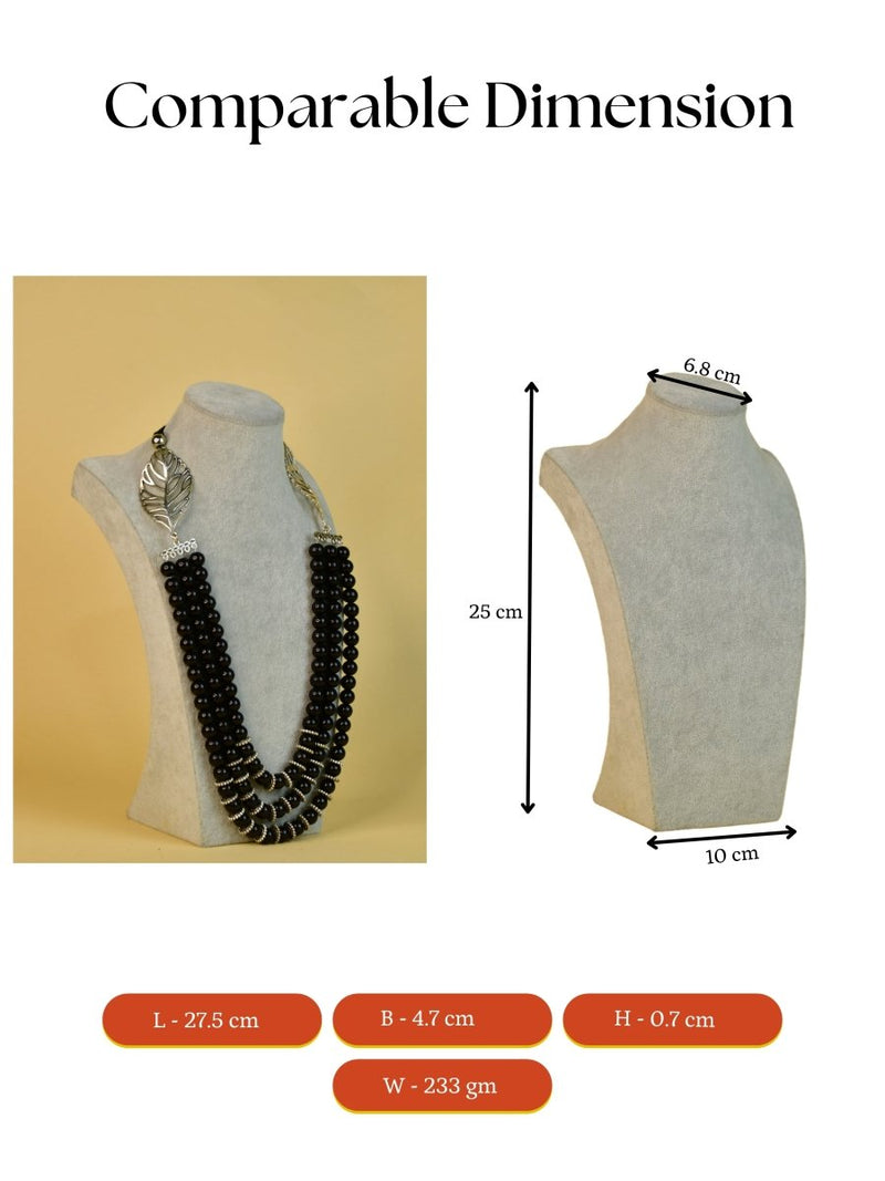 Sowpeace Handcrafted German Silver Necklace: Black Beads & Leaf Design – view 5