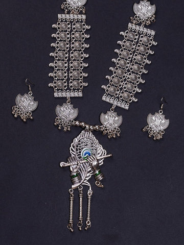 Sowpeace Handcrafted German Silver Necklace: Krishna Flute with Mor Pankh - Additional View