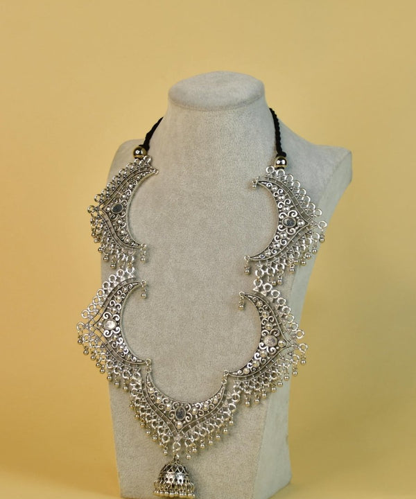 Sowpeace Handcrafted German Silver Necklace: Oxidized Floral Petal Design — image 3