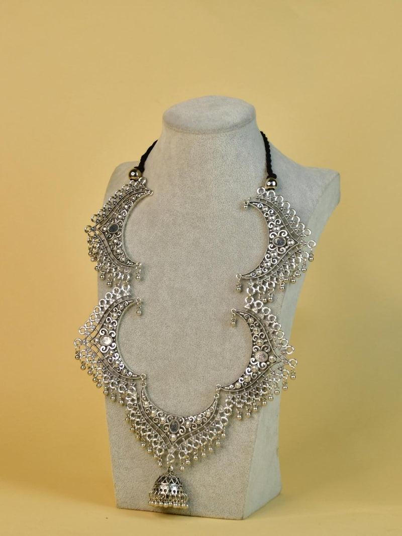 Sowpeace Handcrafted German Silver Necklace: Oxidized Floral Petal Design – view 3