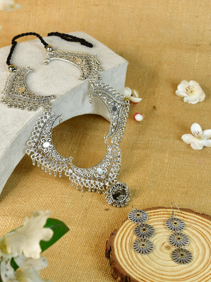 Sowpeace Handcrafted German Silver Necklace: Oxidized Floral Petal Design – view 1