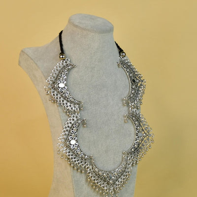 Sowpeace Handcrafted German Silver Necklace: Oxidized Floral Petal Design