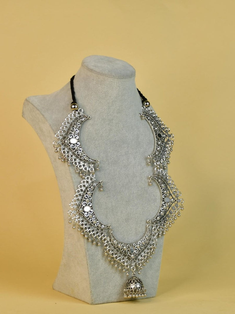 Sowpeace Handcrafted German Silver Necklace: Oxidized Floral Petal Design – view 2