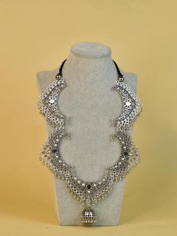 Vastu Principles for Sowpeace Handcrafted German Silver Necklace: Oxidized Floral Petal Design