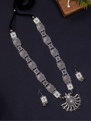 Vastu Principles for Sowpeace Handcrafted German Silver Necklace: Sun and Flower Design