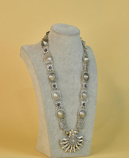 Sowpeace Handcrafted German Silver Necklace: Sun and Flower Design