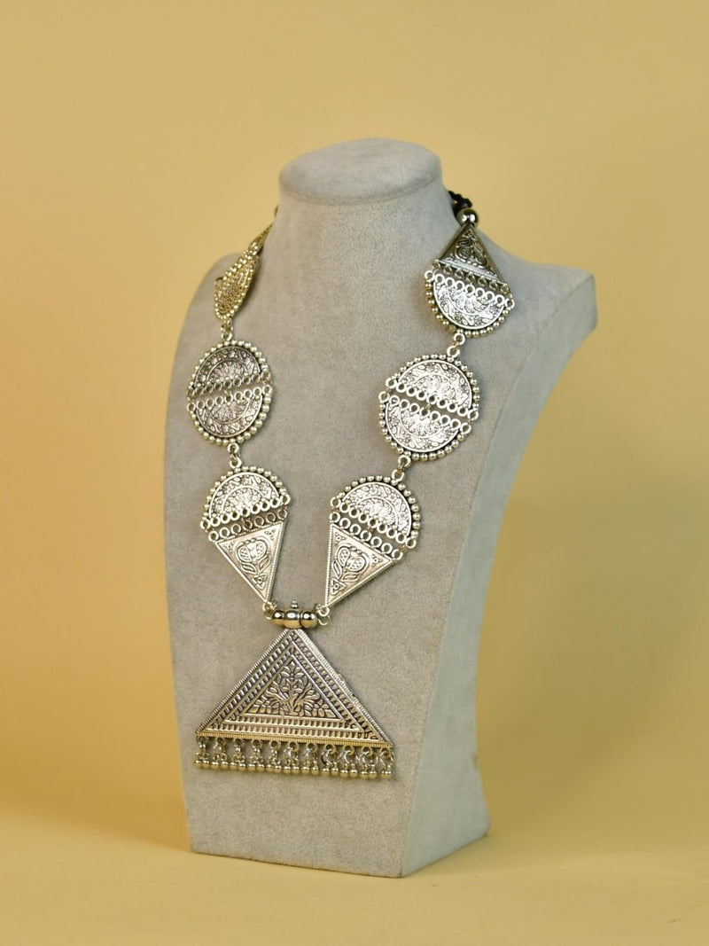 Sowpeace Handcrafted German Silver Necklace: Triangle & Tree Design – view 3