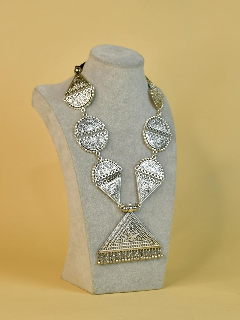 Sowpeace Handcrafted German Silver Necklace: Triangle & Tree Design – view 2