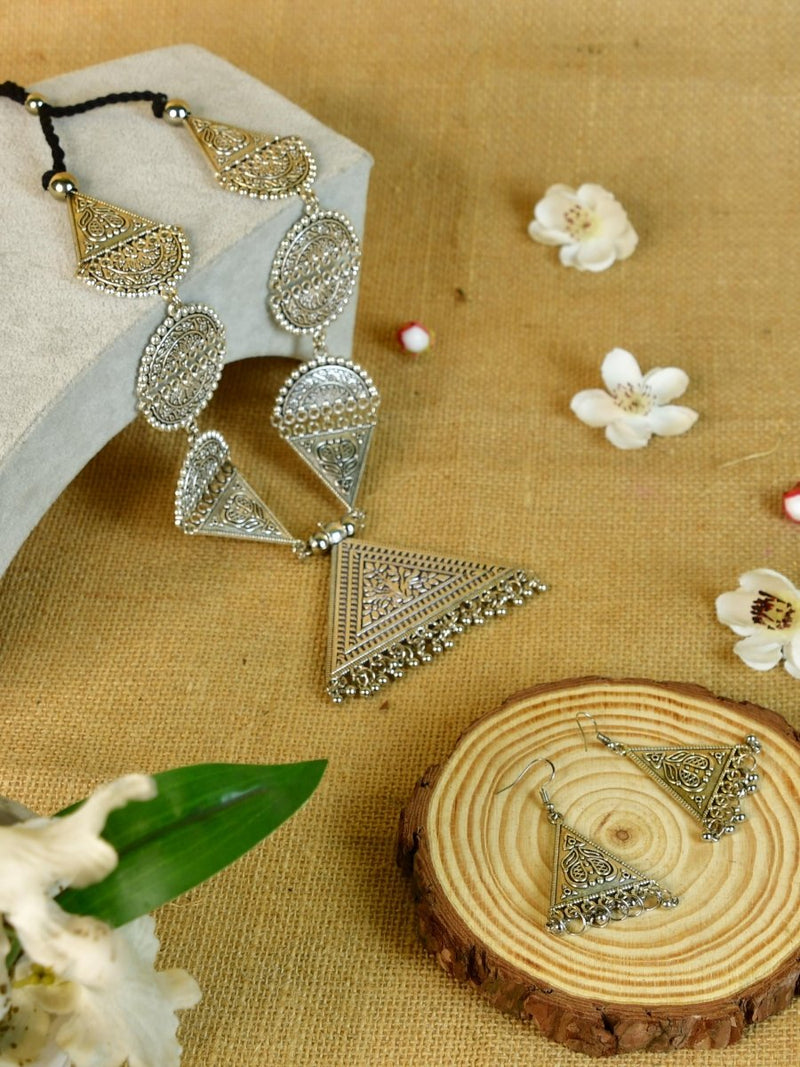 Sowpeace Handcrafted German Silver Necklace: Triangle & Tree Design – view 1