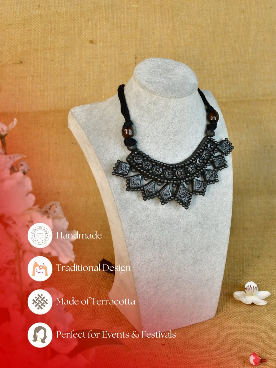 Sowpeace Handcrafted Terracotta Choker: Black with Kite Patterns - Choker - SOWPEACE - Sowpeace Handcrafted Terracotta Choker: Black with Kite Patterns - Flow - Pend - BTER - PSCH - Sowpeace