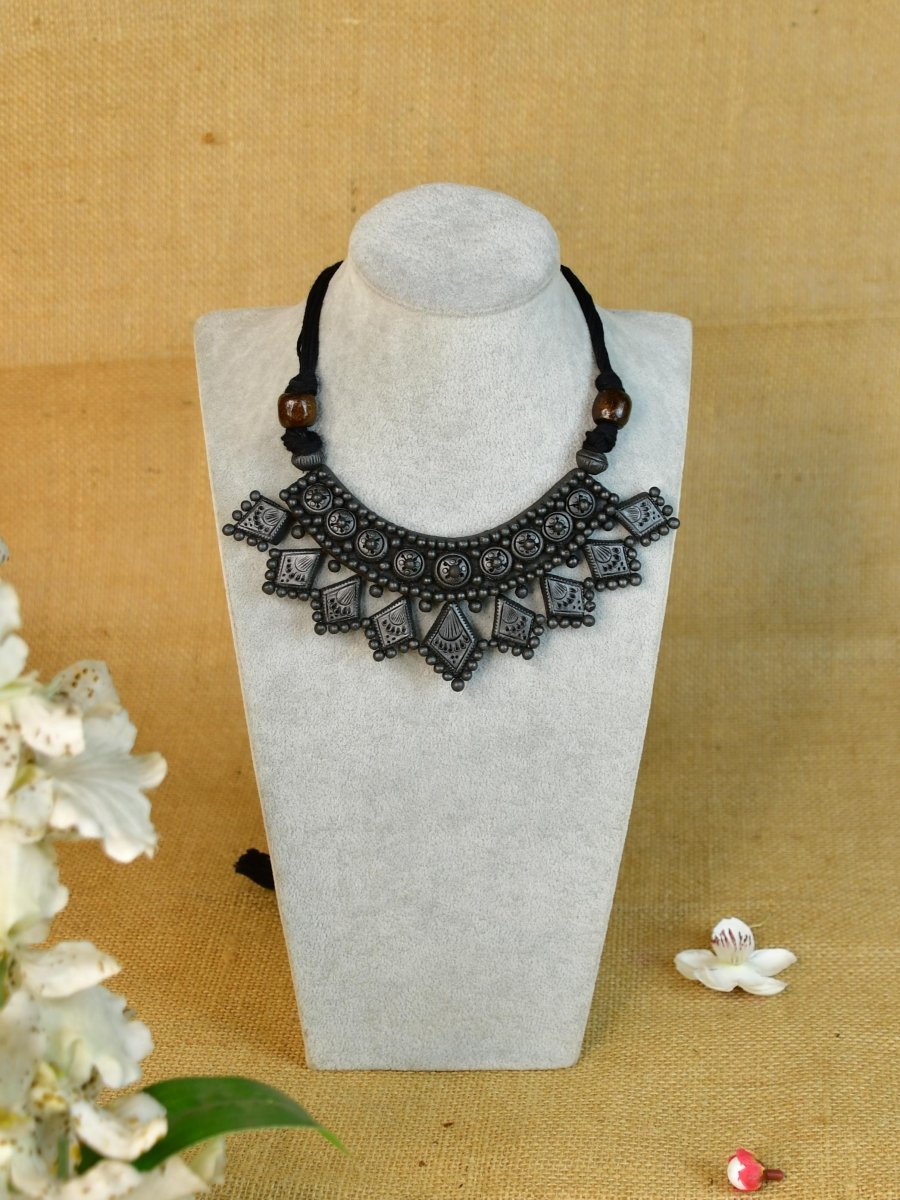 Sowpeace Handcrafted Terracotta Choker: Black with Kite Patterns - Choker - SOWPEACE - Sowpeace Handcrafted Terracotta Choker: Black with Kite Patterns - Flow - Pend - BTER - PSCH - Sowpeace