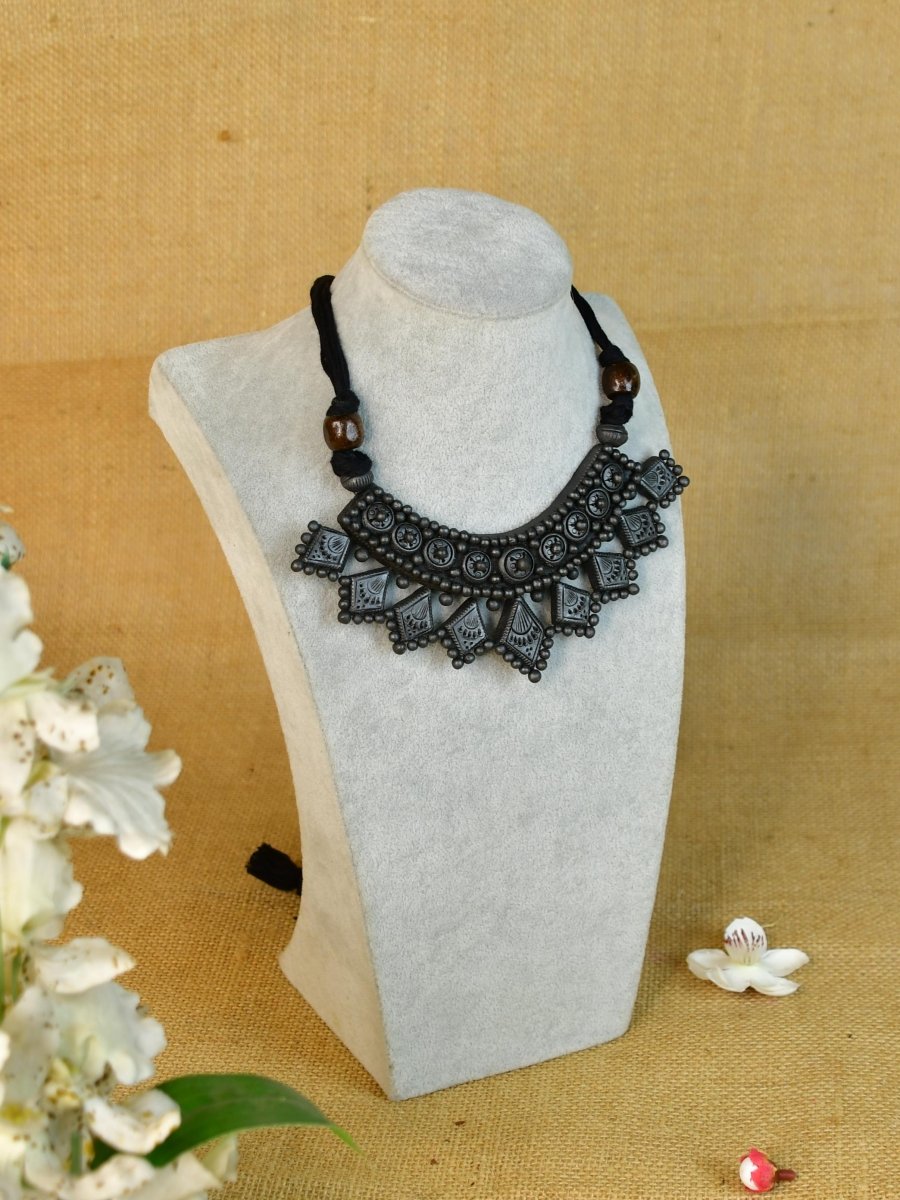 Sowpeace Handcrafted Terracotta Choker: Black with Kite Patterns - Choker - SOWPEACE - Sowpeace Handcrafted Terracotta Choker: Black with Kite Patterns - Flow - Pend - BTER - PSCH - Sowpeace