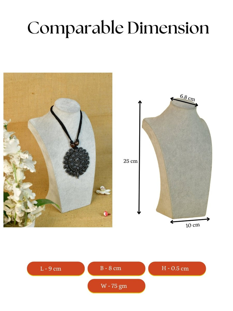 Sowpeace Handcrafted Terracotta Necklace: Black Pendant with Flower Design – view 4