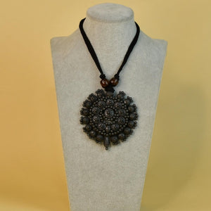 Sowpeace Handcrafted Terracotta Necklace: Black Pendant with Flower Design - Necklace - SOWPEACE - Sowpeace Handcrafted Terracotta Necklace: Black Pendant with Flower Design - Flow - Pend - BTER - PTC - Sowpeace