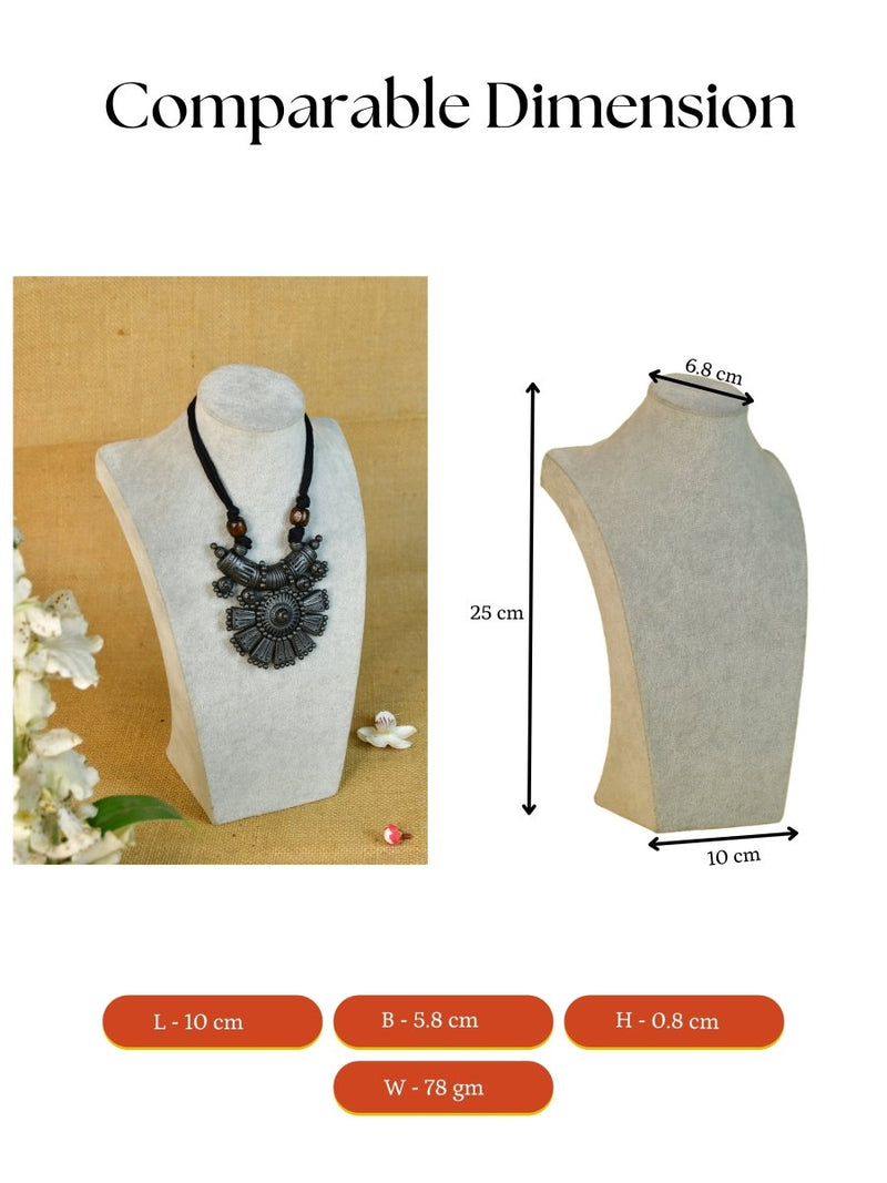 Sowpeace Handcrafted Terracotta Necklace: Crescent Pendant with Petal Design – view 4