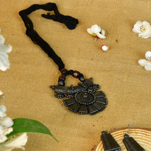 Sowpeace Handcrafted Terracotta Necklace: Crescent Pendant with Petal Design - Necklace - SOWPEACE - Sowpeace Handcrafted Terracotta Necklace: Crescent Pendant with Petal Design - Flow - Pend - BTER - PCRS - Sowpeace