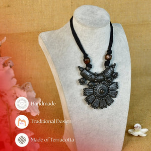 Sowpeace Handcrafted Terracotta Necklace: Crescent Pendant with Petal Design - Necklace - SOWPEACE - Sowpeace Handcrafted Terracotta Necklace: Crescent Pendant with Petal Design - Flow - Pend - BTER - PCRS - Sowpeace