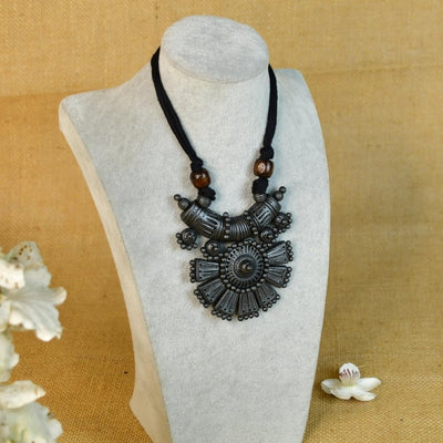 Sowpeace Handcrafted Terracotta Necklace: Crescent Pendant with Petal Design