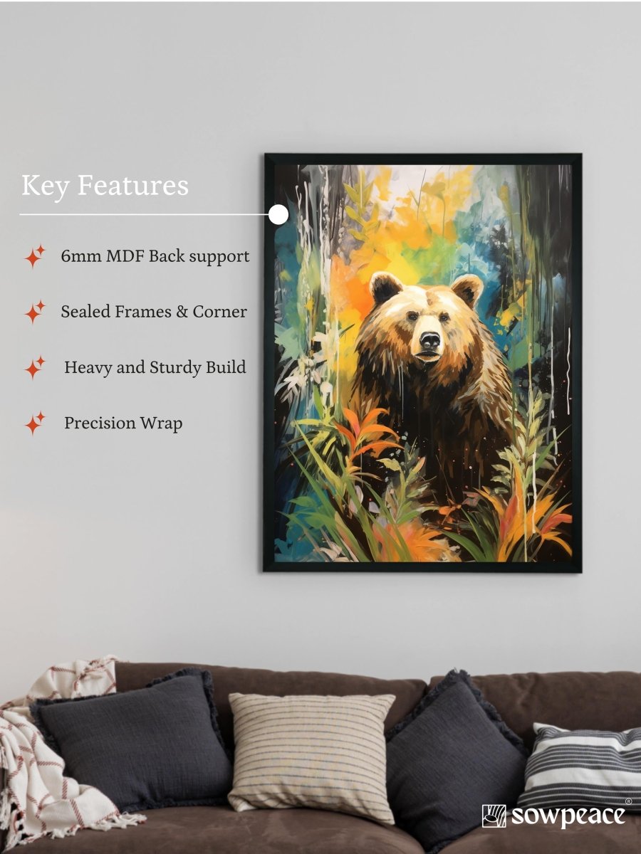 Sowpeace Harmony: Find Your Handcrafted Abstract Bear – Premium Indian-Inspired Canvas Art for Elegant Home Decor