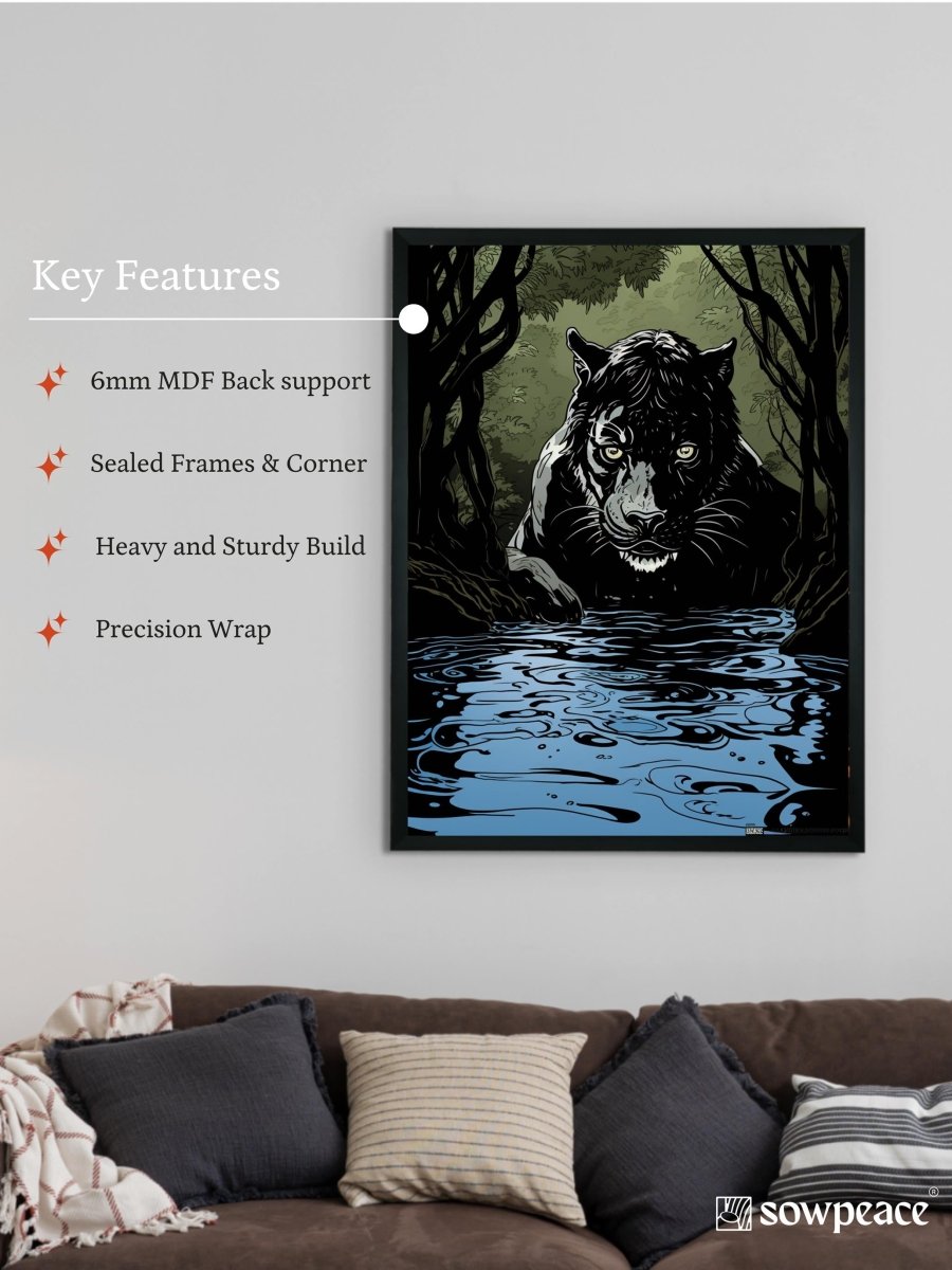 Sowpeace Harmony: Find Your Handcrafted Abstract Black Panther – Premium Indian-Inspired Canvas Art for Stylish and Elegant Interiors