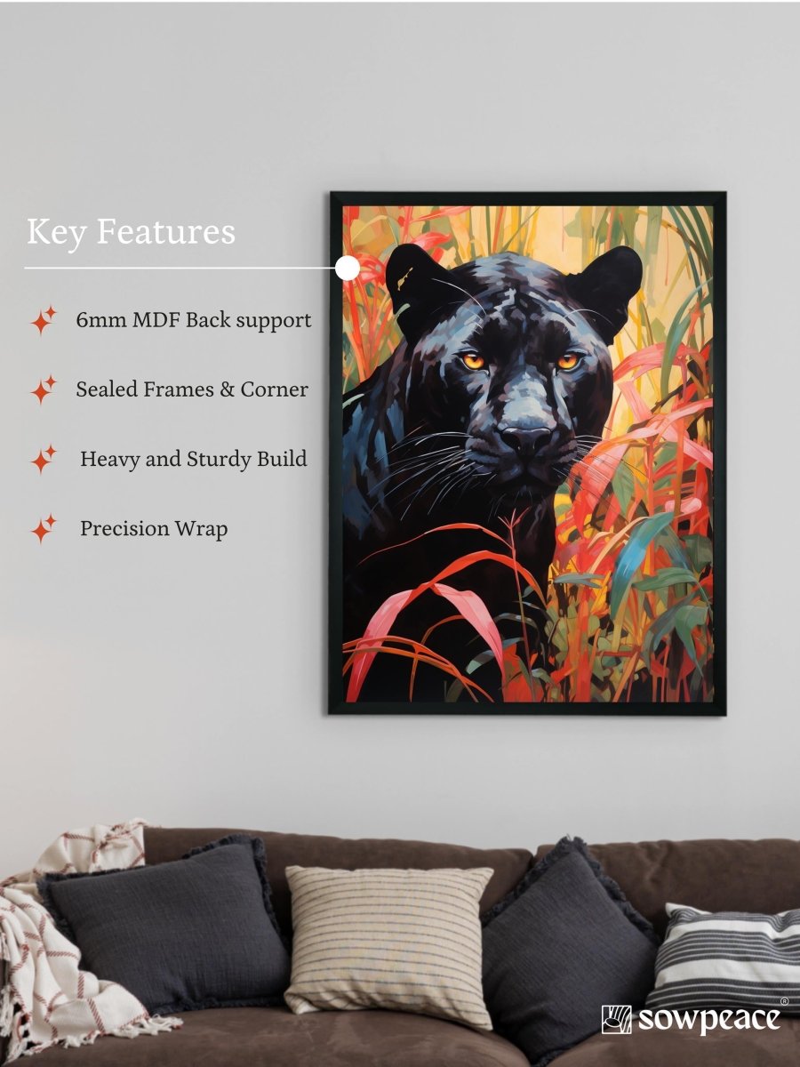 Sowpeace Harmony: Find Your Handcrafted Abstract Black Panther – Premium Indian-Inspired Canvas Art for Stylish and Elegant Interiors