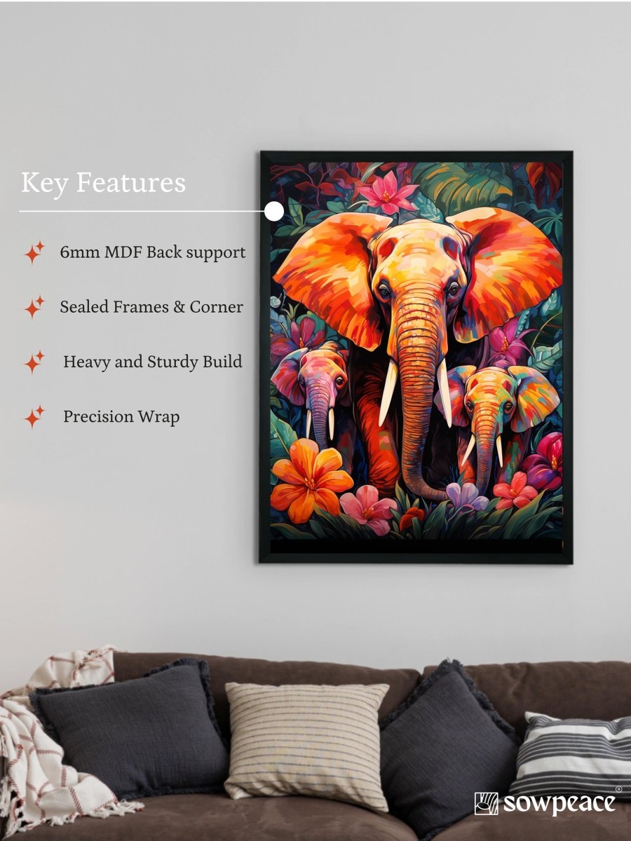 Sowpeace Harmony: Find Your Handcrafted Abstract Elephant – Premium Indian-Inspired Canvas Art for Elegant Home Decor