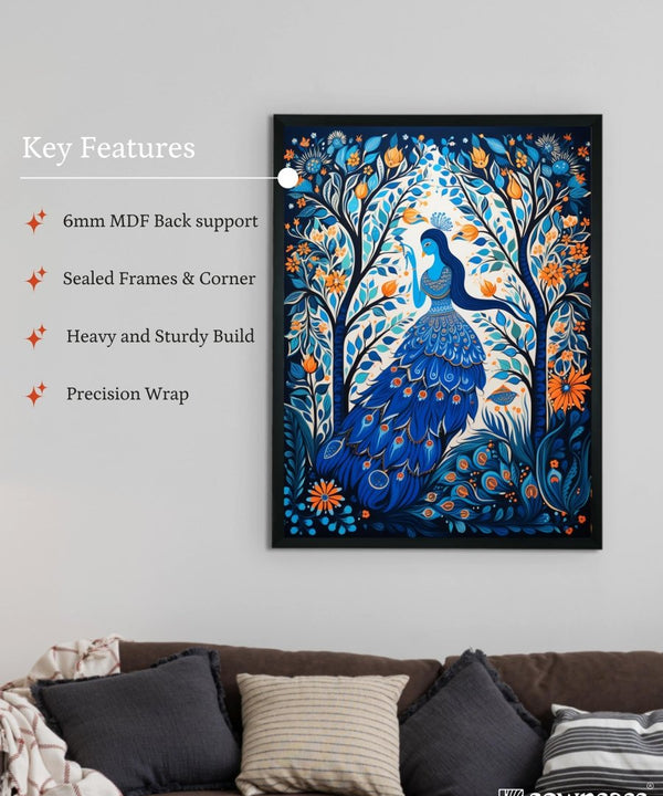 Sowpeace Harmony: Handcrafted Blue Women & Peacock Art – Premium Indian-Inspired Canvas Print for Elegant Decor — image 6