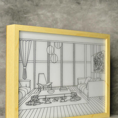 Sowpeace Illuminated Hall Room Frame – LED Landscape Photo Frame with Sofas, Carpet & Balcony for Chic Home Decor