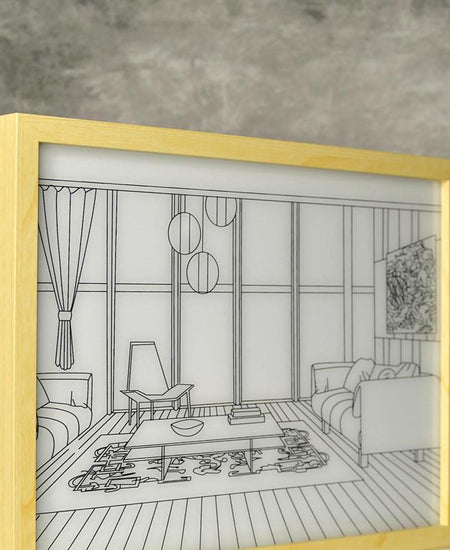 Sowpeace Illuminated Hall Room Frame – LED Landscape Photo Frame with Sofas, Carpet & Balcony for Chic Home Decor