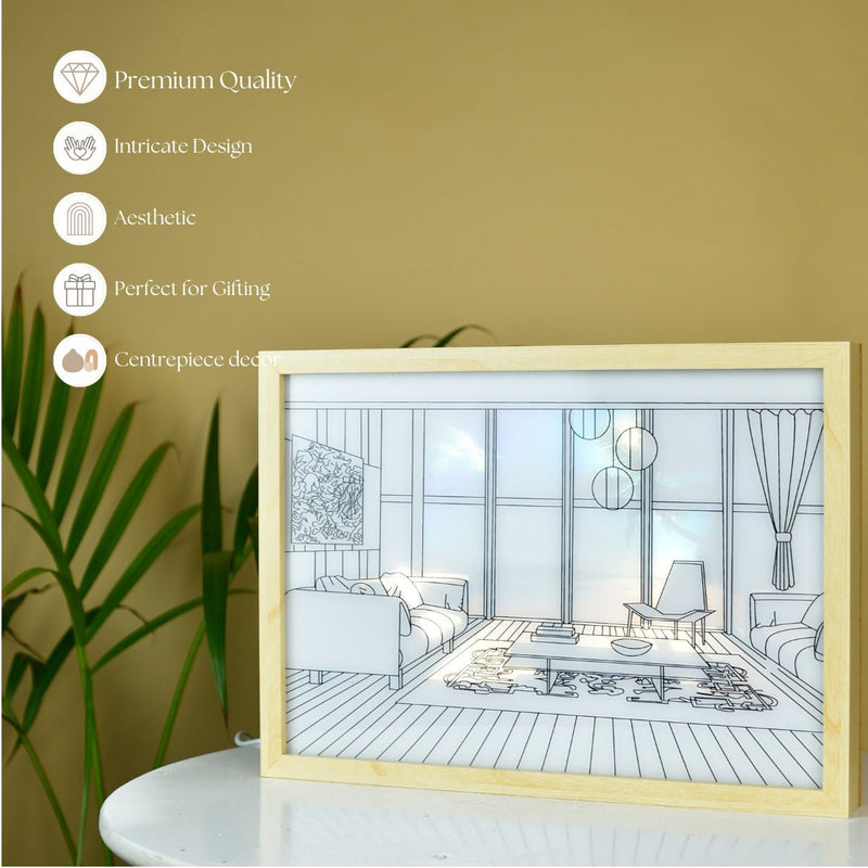 Sowpeace Illuminated Hall Room Frame – LED Landscape Photo Frame with Sofas, Carpet & Balcony for Chic Home Decor – view 5
