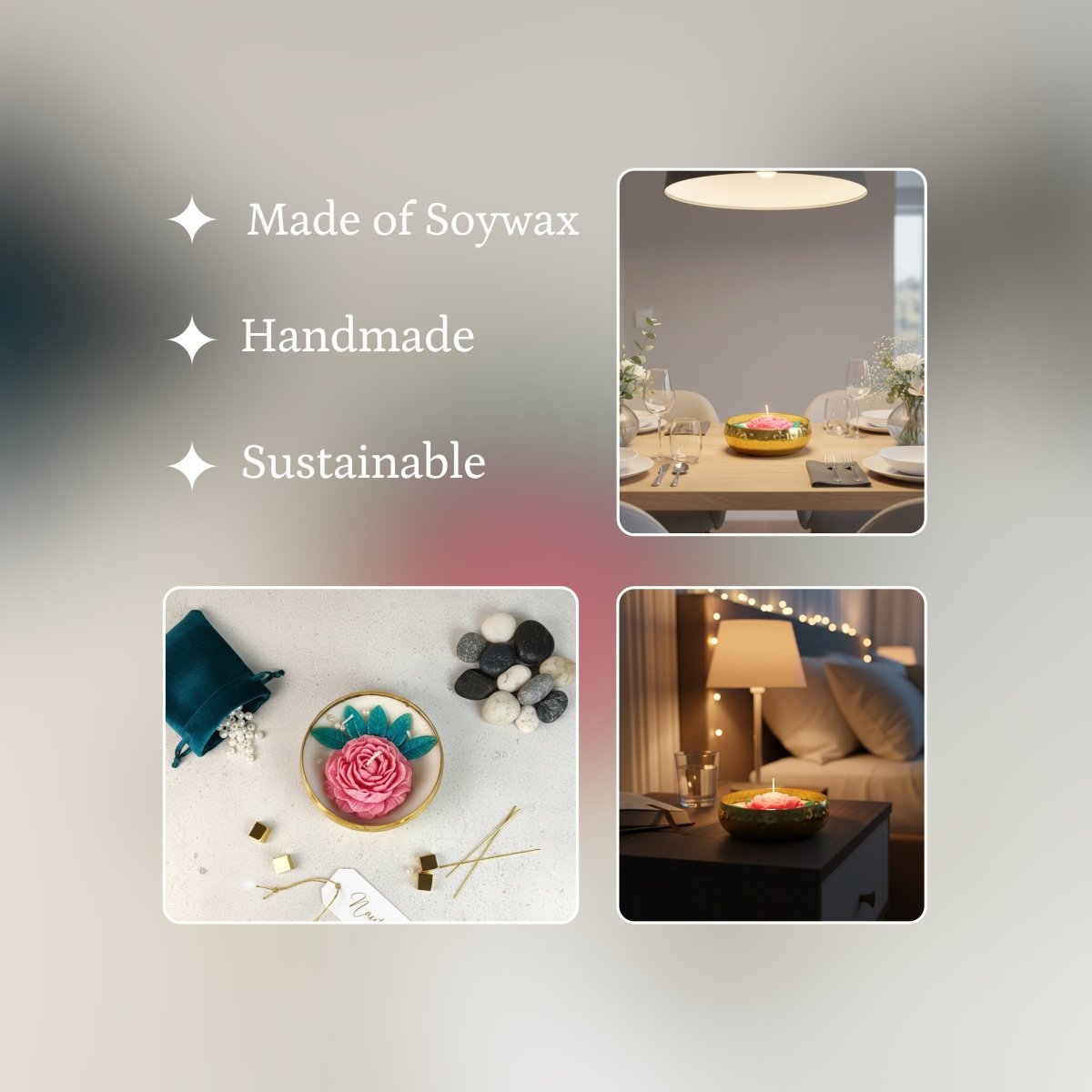 Sowpeace Large Soywax Candle in Metal Pot – Red Rose & Petal Design, Hand - Poured, Unscented - Sowpeace - 