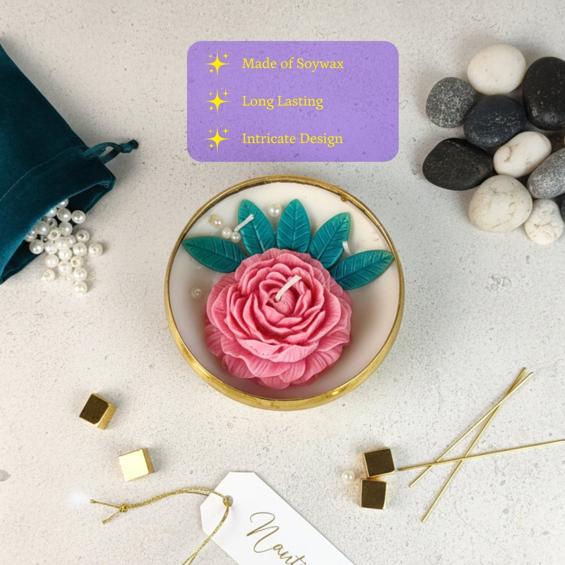 Sowpeace Large Soywax Candle in Metal Pot – Red Rose & Petal Design, Hand - Poured, Unscented - Sowpeace - 