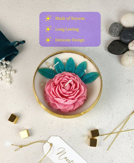 Sowpeace Large Soywax Candle in Metal Pot – Red Rose & Petal Design, Hand-Poured, Unscented