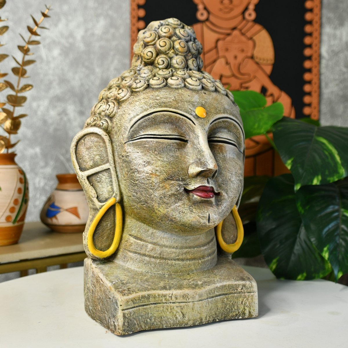 Sowpeace Large Terracotta Buddha Head: Artisan Tabletop Decor - terracotta tabletop - Sowpeace - Buddha - God Idols
