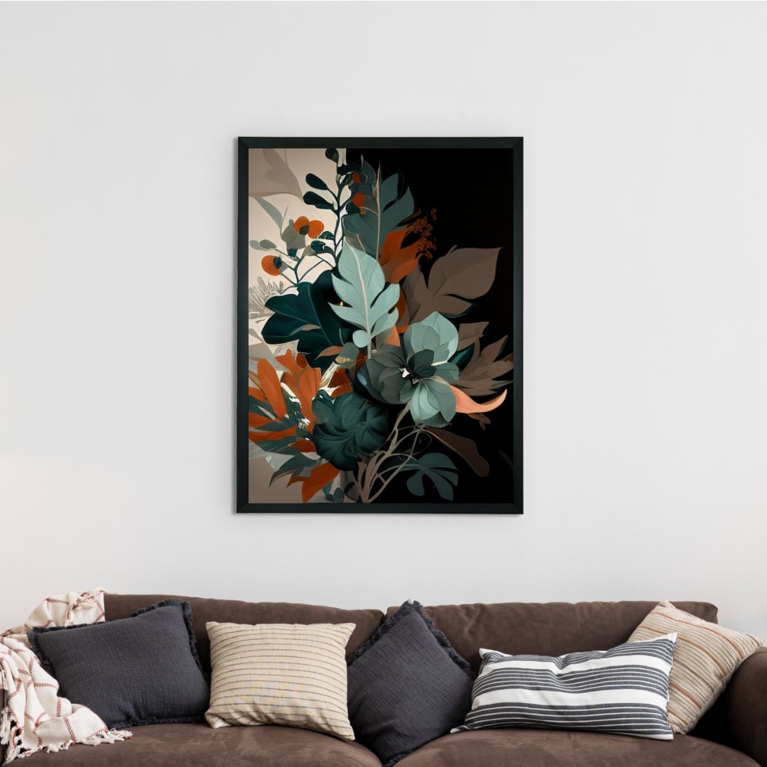 Sowpeace's Handcrafted Botanical Abstract Wall Art – Sea Green & Earth Black, Premium Indian-Inspired Decor