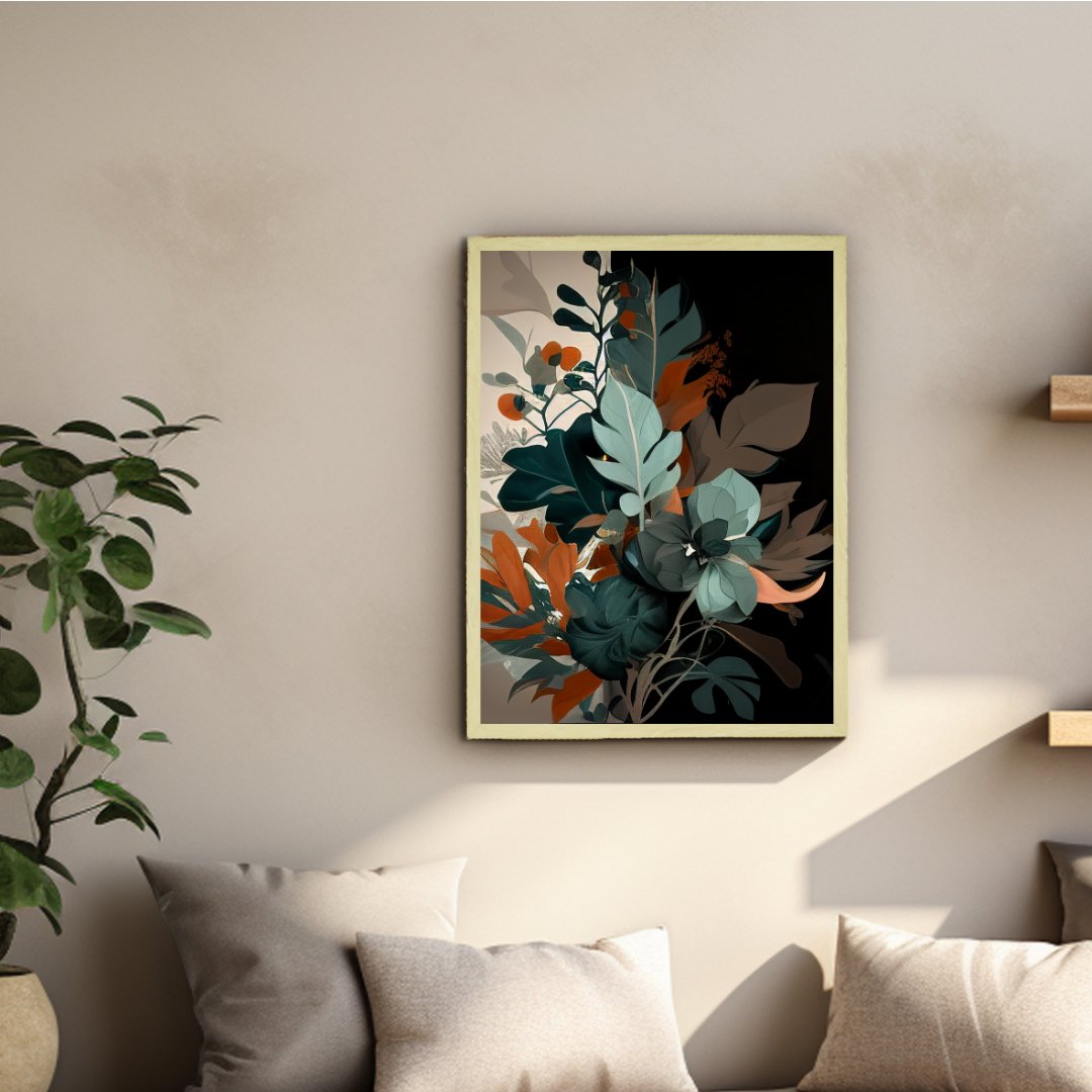 Sowpeace's Handcrafted Botanical Abstract Wall Art – Sea Green & Earth Black, Premium Indian-Inspired Decor