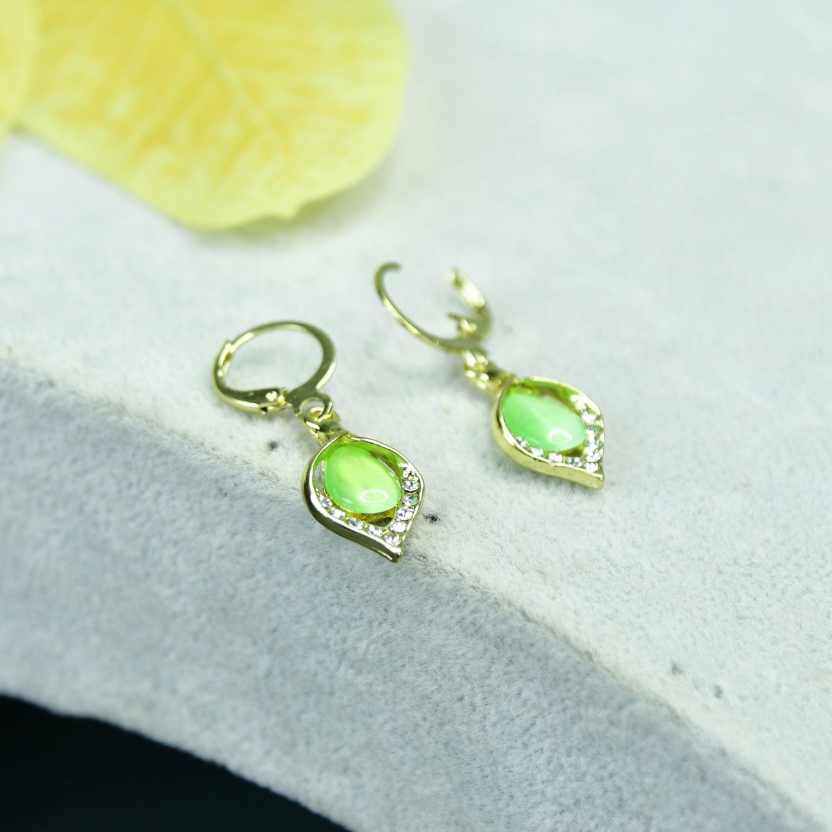 Sowpeace Lime Crystal Gold & Lime Stainless Steel Earrings | Elegant One‑Size Lightweight Jewelry for Women & Daily Wear
