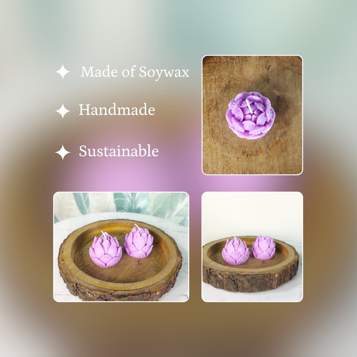 Sowpeace Lotus Petals Soywax Candle Set of 2 – Hand - Poured, Purple, Vegan & Unscented Décor - Sowpeace - 