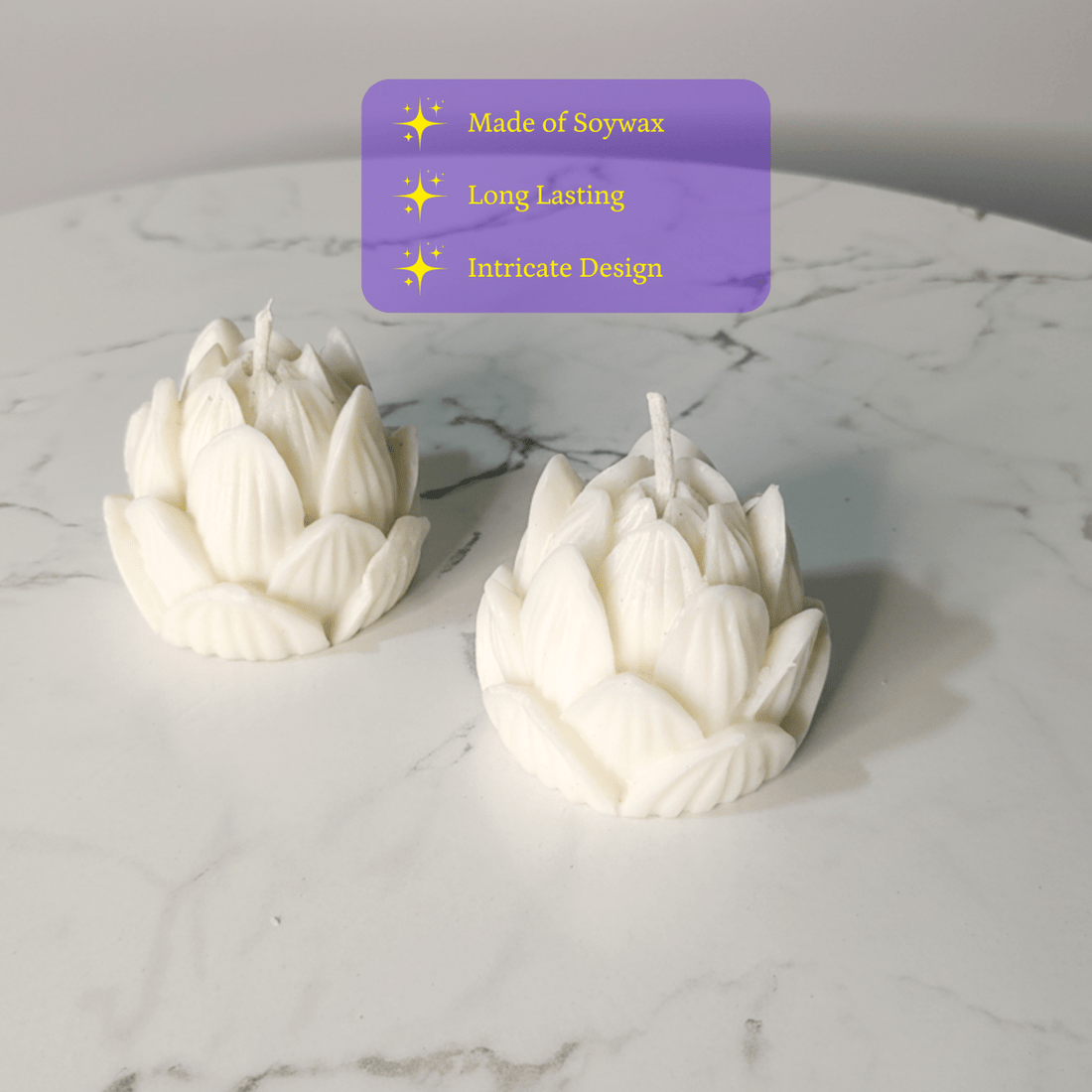 Sowpeace Lotus Petals Soywax Candle Set of 2 – Hand - Poured, White, Vegan & Unscented Décor - Sowpeace - 