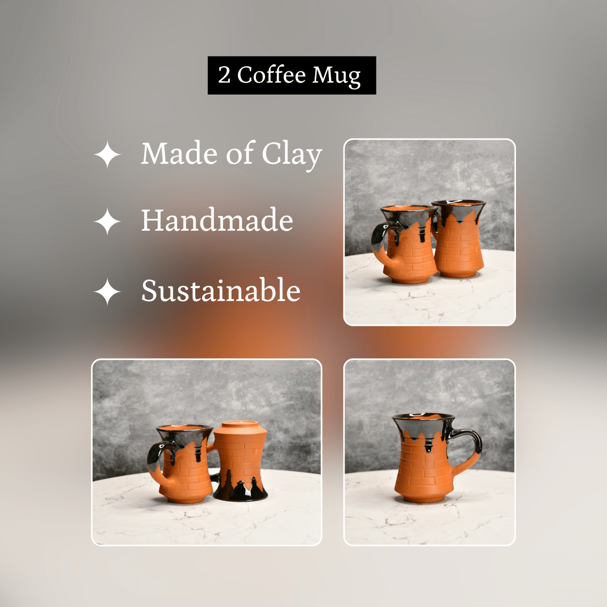 Sowpeace Mug of Smile (Set of 2) | Handcrafted Terracotta Coffee & Tea Mugs for Gifting & Daily Use - Sowpeace - 