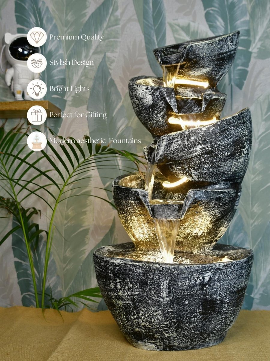 Sowpeace Multi-Bowl Stone Water Fountain – Cascading Waterfall Feature for Elegant Home Decor & Gifts