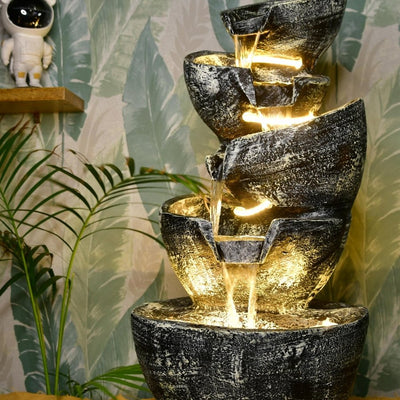 Sowpeace Multi-Bowl Stone Water Fountain – Cascading Waterfall Feature for Elegant Home Decor & Gifts