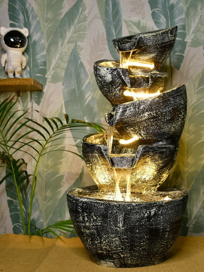 Sowpeace Multi-Bowl Stone Water Fountain – Cascading Waterfall Feature for Elegant Home Decor & Gifts