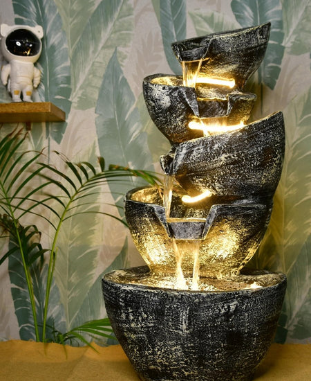 Sowpeace Multi-Bowl Stone Water Fountain – Cascading Waterfall Feature for Elegant Home Decor & Gifts