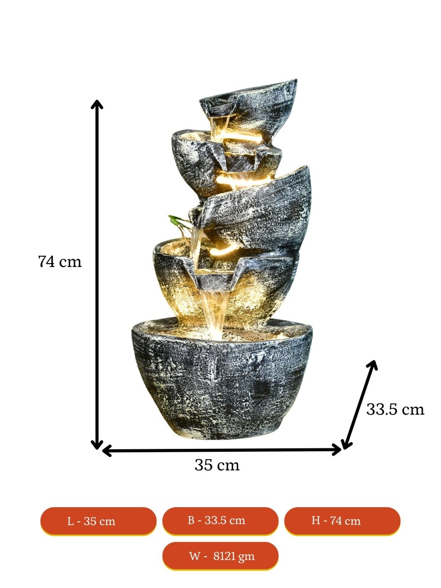 Sowpeace Multi-Bowl Stone Water Fountain – Cascading Waterfall Feature for Elegant Home Decor & Gifts