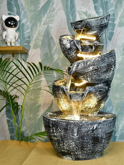 Sowpeace Multi-Bowl Stone Water Fountain – Cascading Waterfall Feature for Elegant Home Decor & Gifts