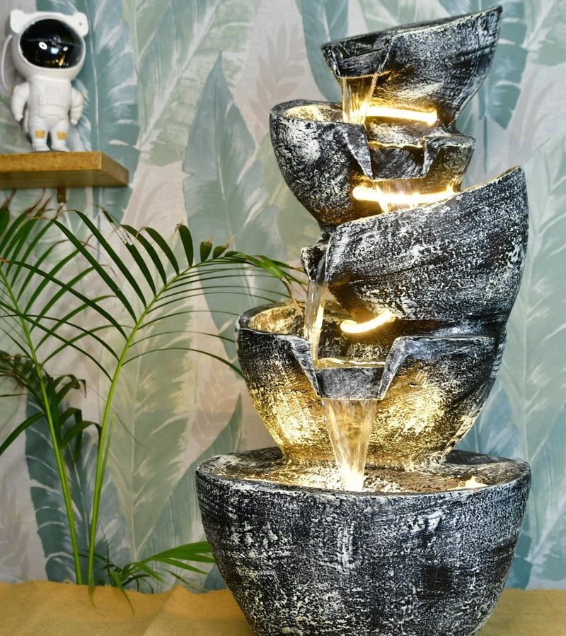 Sowpeace Multi-Bowl Stone Water Fountain – Cascading Waterfall Feature for Elegant Home Decor & Gifts