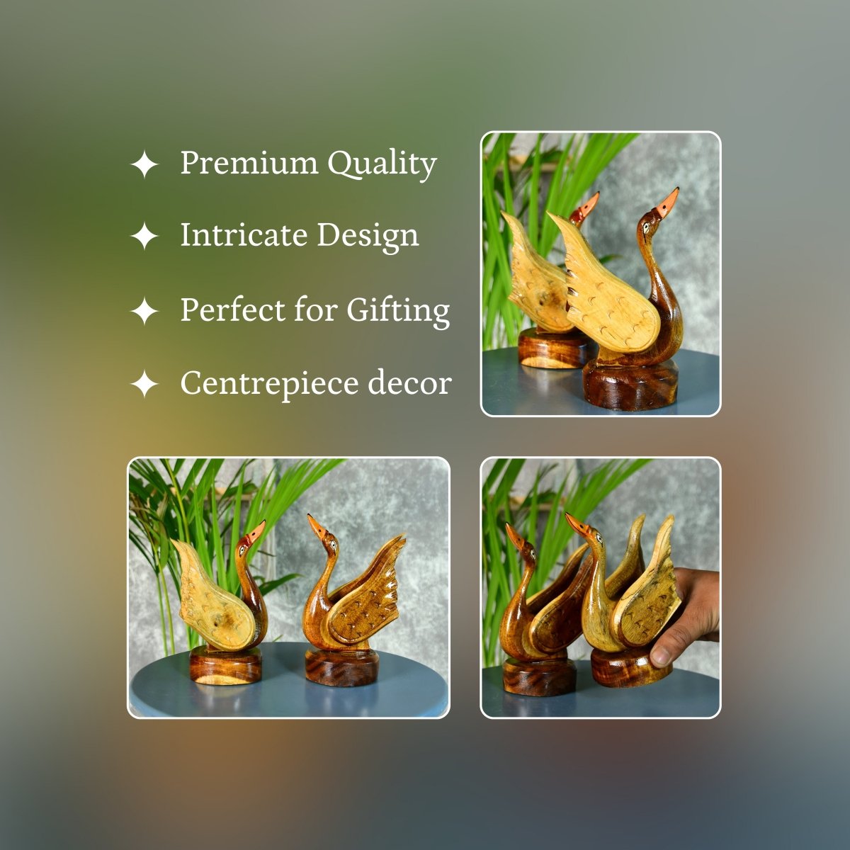 Sowpeace Pair of Wooden handcarved swan Artisan Home Decor